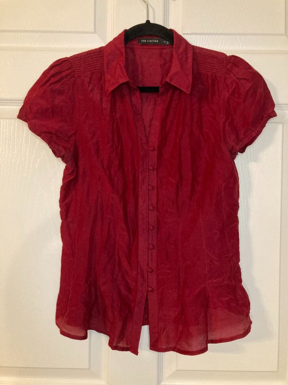 The Limited 2007 Women's Burgundy Sheer Fitted Button-Up Blouse - Size S